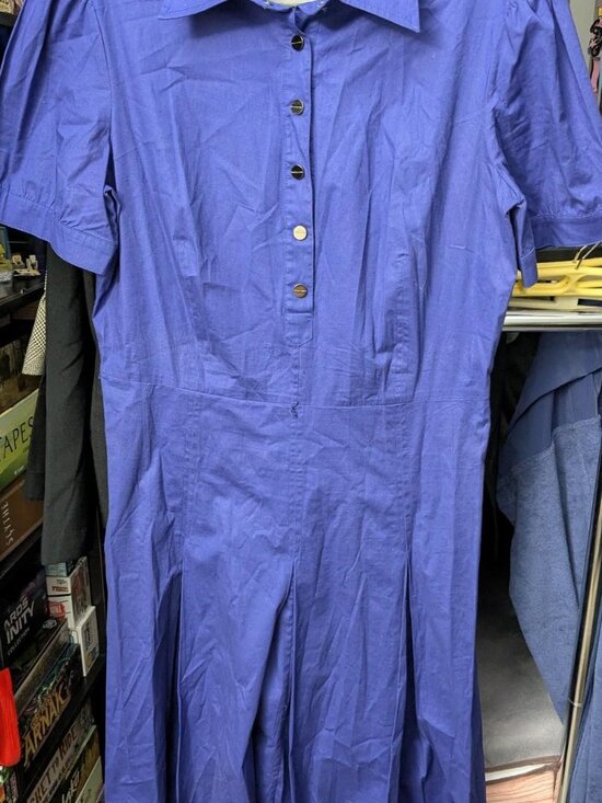 Elie Tahari Dresses & Skirts - Tahari Blue Puff Sleeve Button Up Dress Size 12